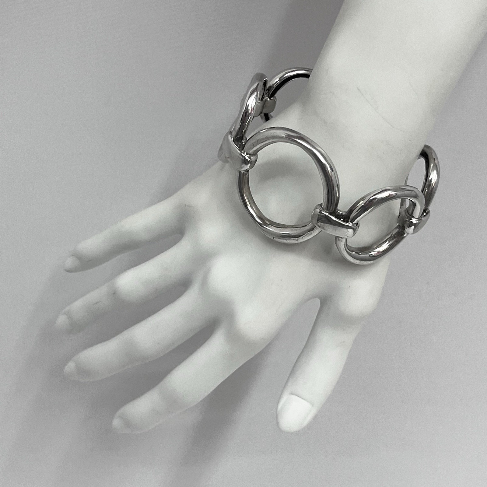 Sterling Round Link Bracelet Cuff Signed By Artist Weighs 63 Grams